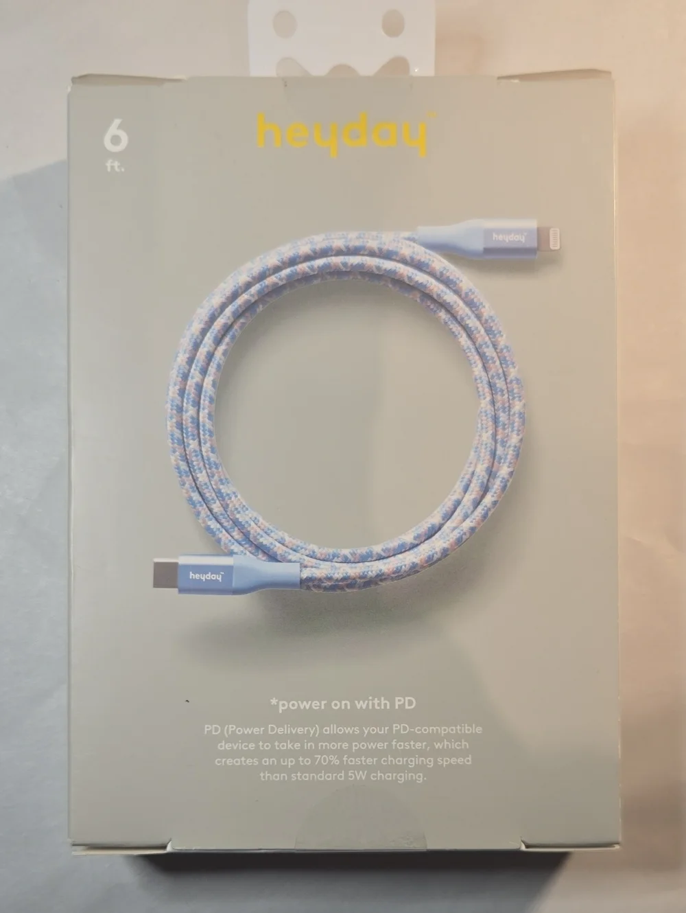 heyday Lightning to USB‑C Braided Cable — Light Blue & White